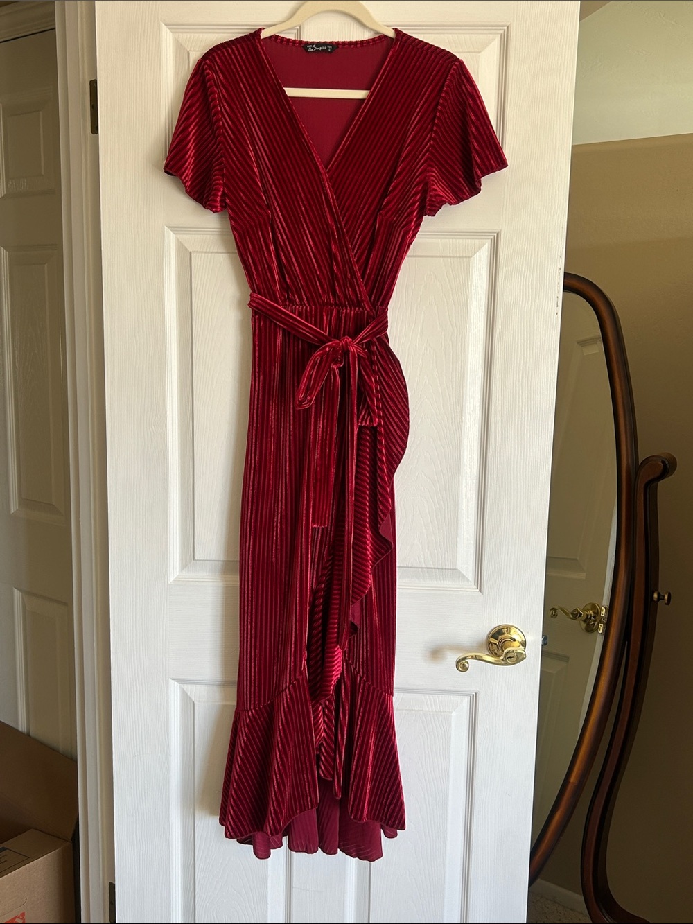 Simplee Apparel Red Velvet Wrap Maxi Dress